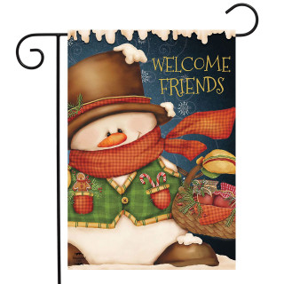 Welcome Friends Snowman Winter Garden Flag