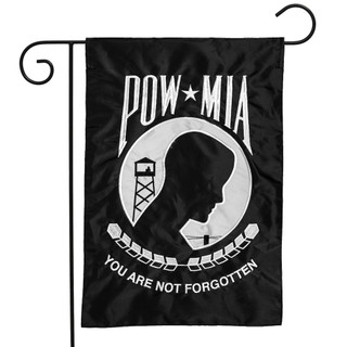 Briarwood Lane POW MIA garden flag with embroidered prisoner of war design and patriotic message.