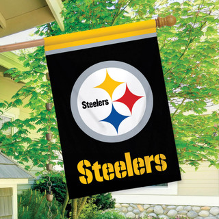 Briarwood Lane Pittsburgh Steelers NFL licensed house flag with yellow, red, blue and black design.