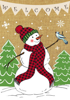 Welcome Snowman Burlap Garden Flag