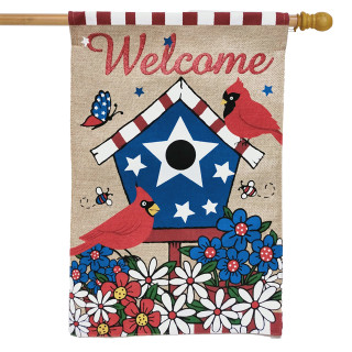 American Birdhouse Burlap House Flag