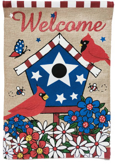 American Birdhouse Burlap House Flag