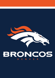 Denver Broncos NFL logo on navy blue garden flag, Briarwood Lane licensed nfl flags product.