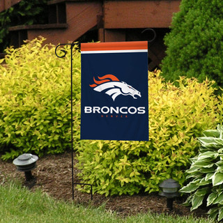 Briarwood Lane Denver Broncos NFL licensed garden flag with orange, white, and blue colors.