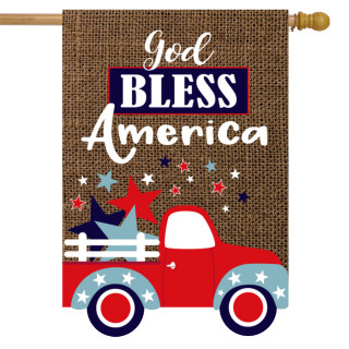 God Bless America Truck Burlap House Flag