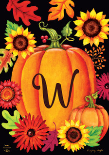 Fall Pumpkin Monogram Letter W Garden Flag