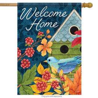 Birdhouse & Berries Welcome Spring House Flag