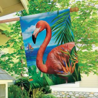 Briarwood Lane Flamingo Paradise Summer House Flag with sailboat, sun, and colorful tropical design outdoor decor.