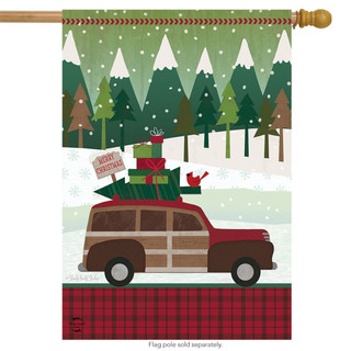 Christmas Wagon Primitive House Flag