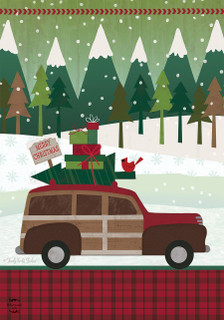 Christmas Wagon Primitive House Flag