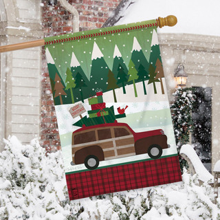 Christmas Wagon Primitive House Flag