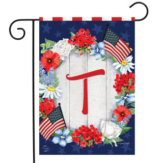 Patriotic Monogram Letter T Garden Flag