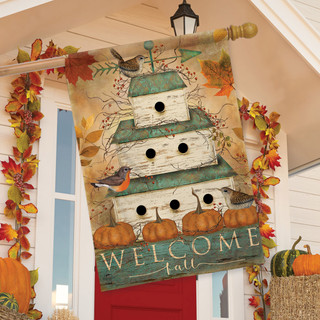 Welcome Fall Birdhouse Primitive House Flag