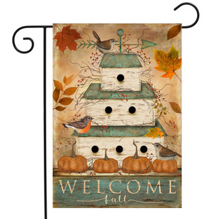 Welcome Fall Birdhouse Primitive Garden Flag