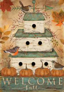 Welcome Fall Birdhouse Primitive Garden Flag