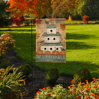 Welcome Fall Birdhouse Primitive Garden Flag