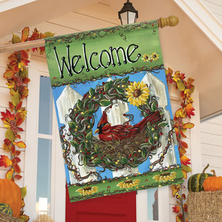 Welcome Nest Fall Wreath House Flag
