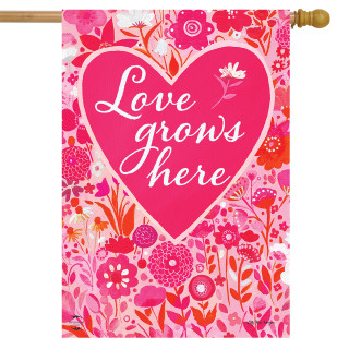 Love Grows Here Valentine's Day House Flag