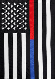 Briarwood Lane Thin Blue & Red Line Embroidered House Flag with stars and stripes pattern.