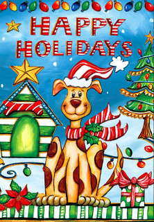 Happy Holidays Dog House Flag