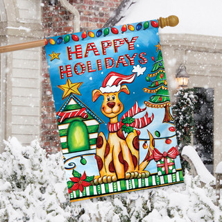 Happy Holidays Dog House Flag