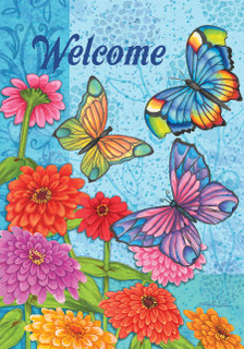 Butterflies in the Garden Welcome House Flag