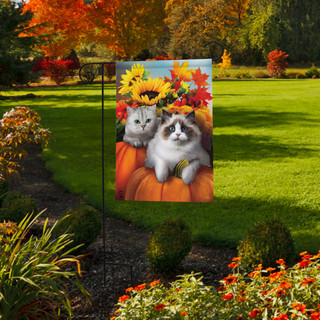 Briarwood Lane Fall Cats Floral Garden Flag with colorful cats and flowers on a small decorative flag.