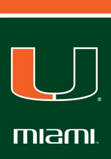Briarwood Lane official NCAA Miami Hurricanes small printed garden flag with colorful logo and university branding.