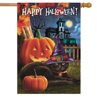 Black Cat Halloween Hat House Flag