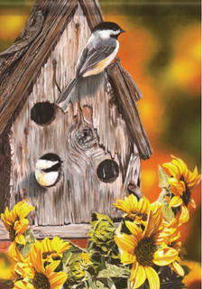 Autumn Chickadees Birdhouse House Flag