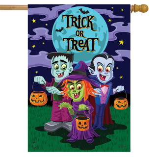 Trick or Treaters Halloween House Flag