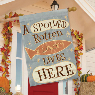 Spoiled Cat Lives Here Applique House Flag Spoiled Cat Lives Here Applique House Flag