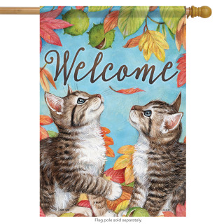 Playful Kittens Welcome Fall House Flag