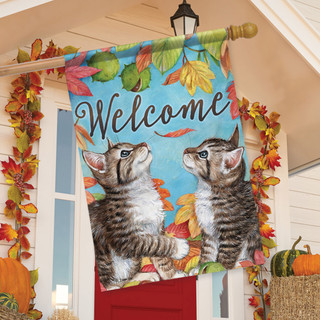 Playful Kittens Welcome Fall House Flag