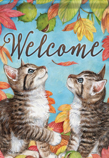 Playful Kittens Welcome Fall House Flag