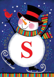 Winter Snowman Monogram Letter S Garden Flag
