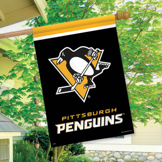 Pittsburgh Penguins NHL flag by Briarwood Lane, black, yellow, and white licensed NHL house flag.