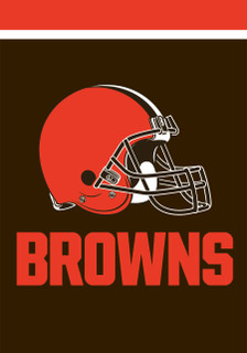 Cleveland Browns NFL helmet logo on brown background, Briarwood Lane licensed NFL flag.