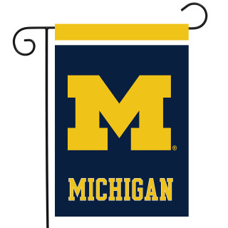 Briarwood Lane Michigan Wolverines NCAA Licensed small garden flag with yellow M and navy background.