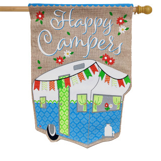 Spring Camper Burlap House Flag