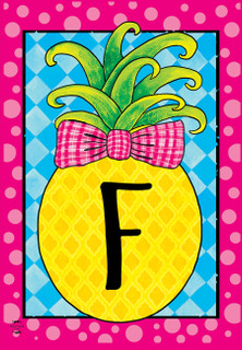 Briarwood Lane small printed pineapple garden flag with letter F, colorful and cheery springtime decor.