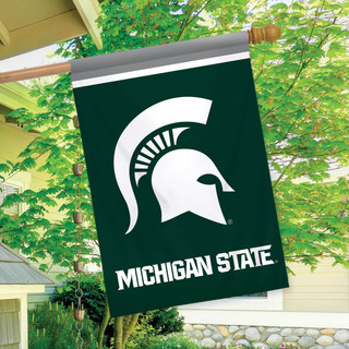 Briarwood Lane Michigan State Spartans NCAA Licensed House Flag, green with white Spartan helmet logo displayed.