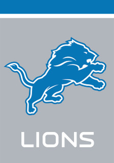 Briarwood Lane Detroit Lions NFL licensed house flag with blue lion logo on gray background.