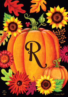 Fall Pumpkin Monogram Letter R Garden Flag
