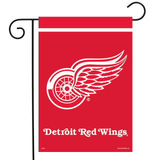 Red Briarwood Lane Detroit Red Wings NHL licensed garden flag with white logo and text.