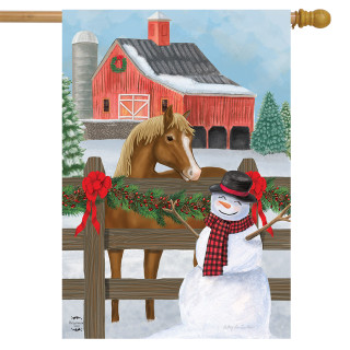 Snowy Stable Winter House Flag