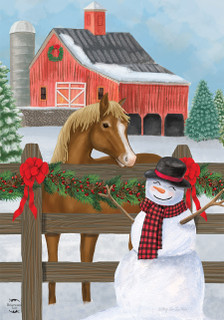 Snowy Stable Winter House Flag