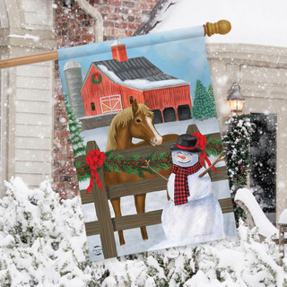 Snowy Stable Winter House Flag