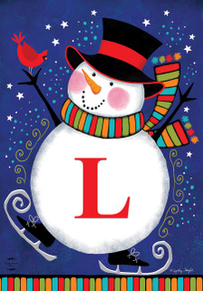 Winter Snowman Monogram Letter L Garden Flag