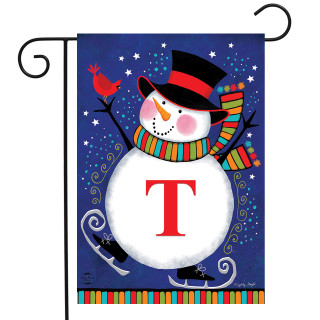 Winter Snowman Monogram Letter T Garden Flag